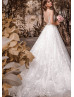 Ivory Floral Lace Tulle Open Back Wedding Dress